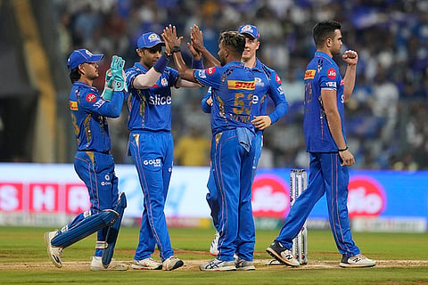Nuwan Thushara celebrates Devdutt Padikkal's wicket 